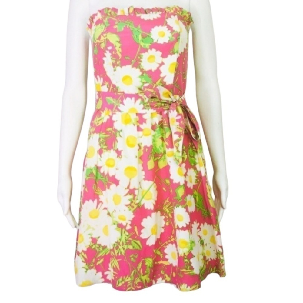 Lilly Pulitzer Hotty Pink Full Sun Briddie Printed Lawn Strapless Dress Size 2